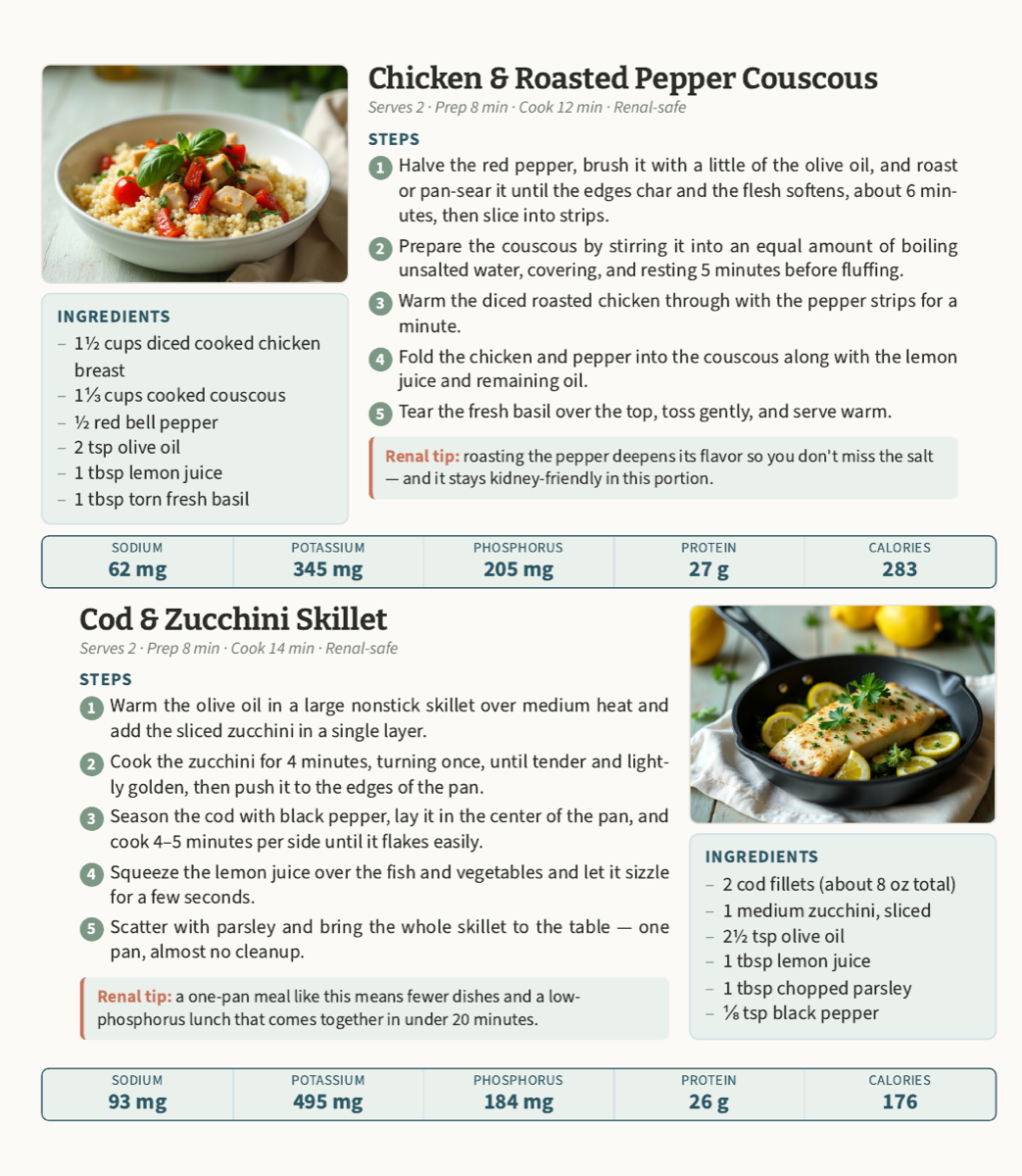 Recipe layout with nutrition panels